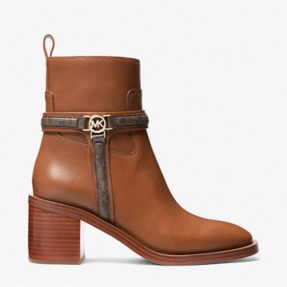 NIB Michael Kors Mindy Leather and Signature Logo Trim Ankle Boot size 7.5 - Picture 1 of 13